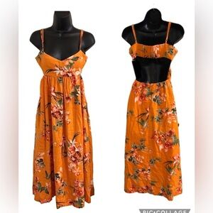 One Pretty Time O.P.T orange pink &floral open back spaghetti strap dress size S